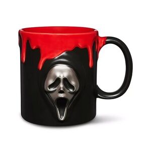 Spencer's Black Mug with Red Drip and Silver Scream Mask